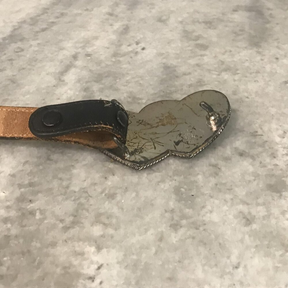 Dan Post Belt Women 32 Black Brown Cowhide Double Heart Buckle Western Rodeo USA - Picture 7 of 10